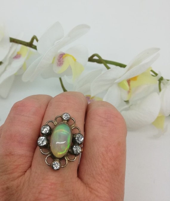 c1890 antique statement opal and diamonds ring, s… - image 2