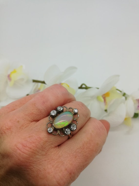 c1890 antique statement opal and diamonds ring, s… - image 5