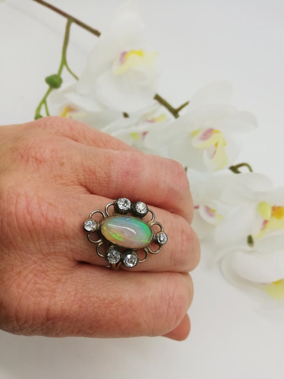 c1890 antique statement opal and diamonds ring, s… - image 4