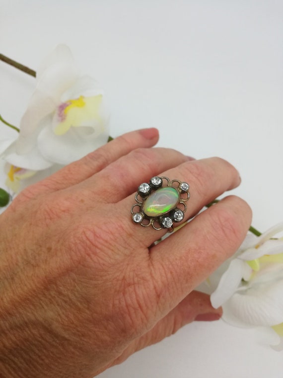 c1890 antique statement opal and diamonds ring, s… - image 3