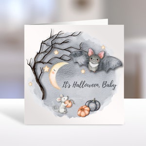 Lot de 5 cartes de voeux, illustration d'Halloween à l'aquarelle, impression peinte à la main de la saison fantasmagorique, papier mat plié de haute qualité, blanc à l'intérieur