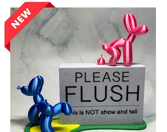 Bathroom Decor Sign "Please Flush" | Pooping Balloon Dog | The perfect Gift | 3D printed Animal, Dog Lover, ornament, funny, ice breaker