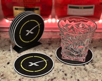SpaceX Coasters with Stand (5pcs Set): Landing Barge Design