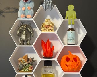 Honeycomb Floating Display Shelf: Collectibles, Crystals, Miniatures (7-Piece Set)