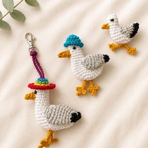 Crochet Brighton Seagull Keychain, Rainbow Hat Amigurumi Bird Bag Charm image 2
