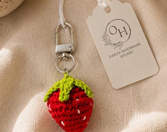 Handmade Crochet Fruit Charms, Strawberry Cherry Watermelon Mushroom Rainbow Keychain Bag Accessory