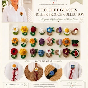 Crochet Cherry Glasses Holder Brooch, Handmade Eyeglass Pin Accessory, Mercerized Cotton Yarn image 6
