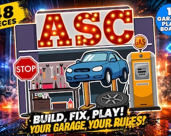 Garage Busy Board PNG för pojkar, bilverkstadsspel, 49 delar garagelekset, utskrivbart bilgaragespel, garageaktivitet för barn