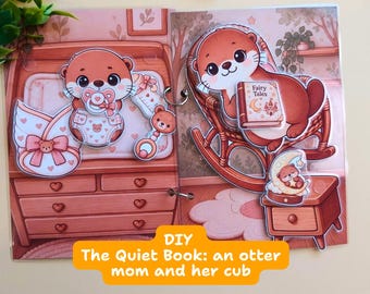 DIY Den tysta boken: en uttermamma och hennes unge (utskrivbart material), söta pappersutterdockor, rollspel för barn (PNG)
