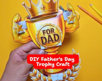 Gör-det-själv-trofépyssel till fars dag, utskrivbar för pappa, papperstrofé, 3D-presentpyssel för barn