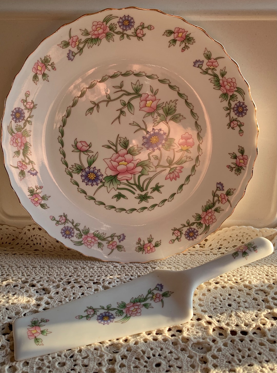 Vintage Porcelain Decorative Cake Plate and Serving Utensil Etsy