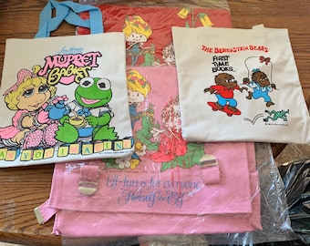 Vintage Lot of 4 1980’s Cotton Kids 2 Backpacks and 2 Tote Bags Never Used Book Bags