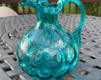 Fenton Aqua Turquoise Ruffled Pitcher
