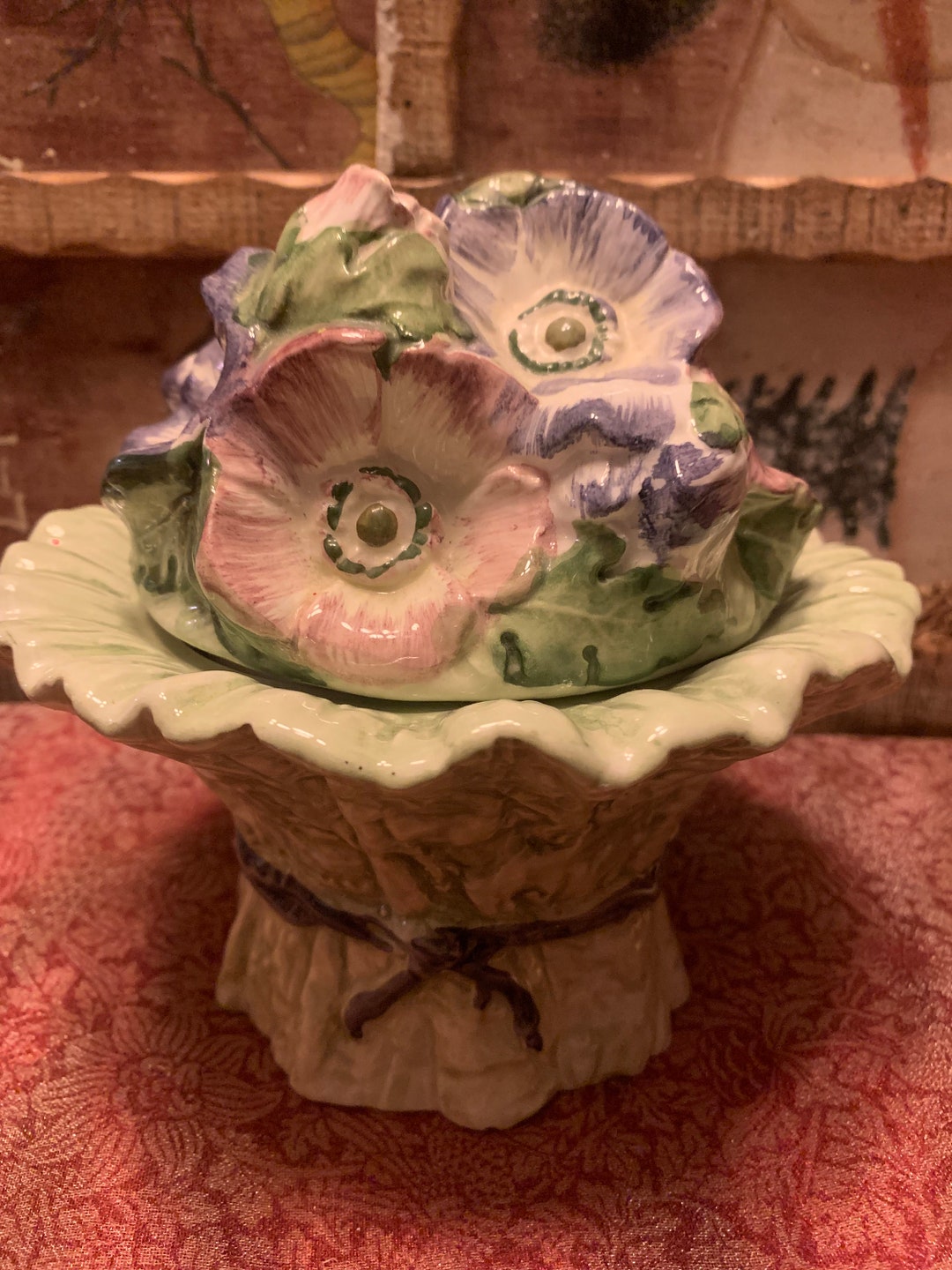 Made in Italy Ceramic Flower Bouquet Decorative Bowl With Lid Etsy