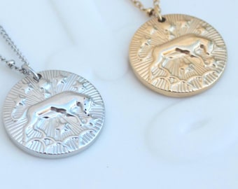 Taurus Zodiac Necklace: Gold Silver Coin Pendant, Stainless Steel