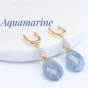 Aquamarine Earrings 18k gold, Teardrop Aquamarine Earrings, Bridesmaids Jewelry, Aesthetic Earrings, Summer aesthetic, Ocean earrings