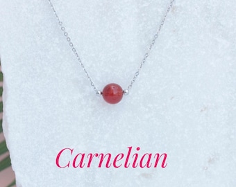 Carnelian Gemstone Necklace: Gold Plated Sterling Silver, July Birthstone