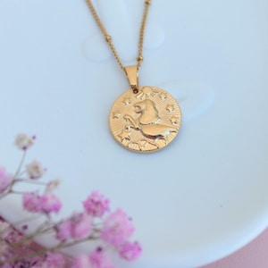 Leo Necklace Zodiac Gift, Leo Gold Coin Pendant Necklace, Personalized Zodiac Necklace, Horoscope Necklace, Birthday Gift, August Sign