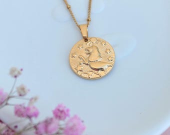 Leo Zodiac Necklace: Gold Coin Pendant, August Birthday Gift