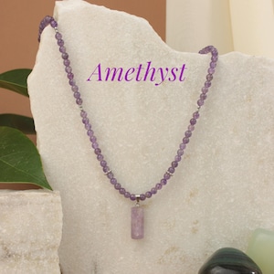 Colar de ametista com pingente, pingente de ametista roxa, colar com pedra de nascimento, gargantilha de ametista natural, presente com pedra de nascimento, gargantilha com pedra preciosa lilás