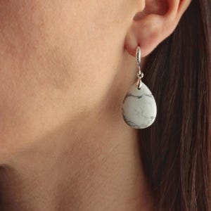 Howlite Sterling Silver Earrings, White Howlite Earrings, Howlite Drop Earrings, Perfect gift for Her, Mom, Sister
