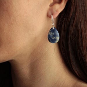 Sodalite Earrings, Sterling Silver Earrings, Natural Gemstone Sodalite Earrings, Dangle Drop Earrings, Sodalite Jewelry, Gift for Her