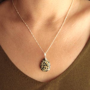 Dalmatian Jasper Pendant Necklace, 925 Sterling Silver Chain Necklace, Dalmatian Drop Pendant Necklace, Gift for Men, Women, Birthstone gift