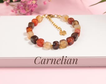 Carnelian Bracelet: Cubic Coffee Agate, Unisex Gemstone Jewelry