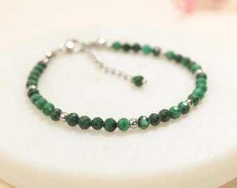 Malachite 925 Sterling Silver Bracelet, Protection Stone Bracelet