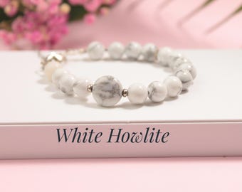 Sterling Silver White Howlite Bracelet: Natural Gemstone, Birthstone Gift