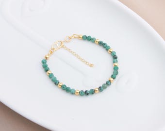 Raw Emerald Bracelet: Gold Plated Sterling Silver Gemstone Bracelet