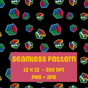 Classic retro Rubik&#39;s cube, Digital download, Repeat seamless pattern, jpg, png, 300dpi
