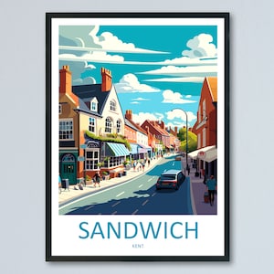 Sandwich reizen print muurkunst sandwich muur hangend huisdecor sandwich cadeau kunstliefhebbers Engeland kunstliefhebber cadeau print artwork Kent Art