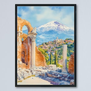 Taormina Watercolor Poster Wall Art Taormina Wall Hanging Home Décor Taormina Gift Art Lovers Italy Art Lover Gift, Italian Cityscape Travel