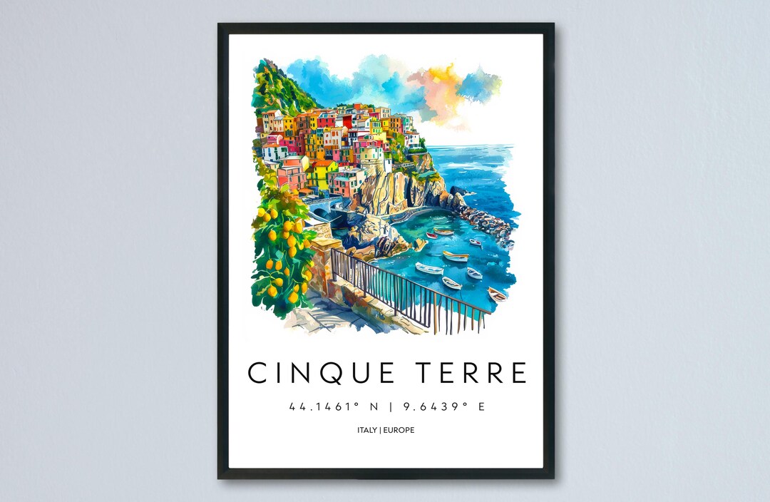 Cinque Terre Watercolor Poster Cinque Terre Italy Travel Print Wall Art ...