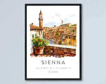 Siena Watercolor Poster Siena Italy Travel Print Wall Art Siena Decor Italian Medieval City Fine Art Print Siena Souvenir Gift for Travelers