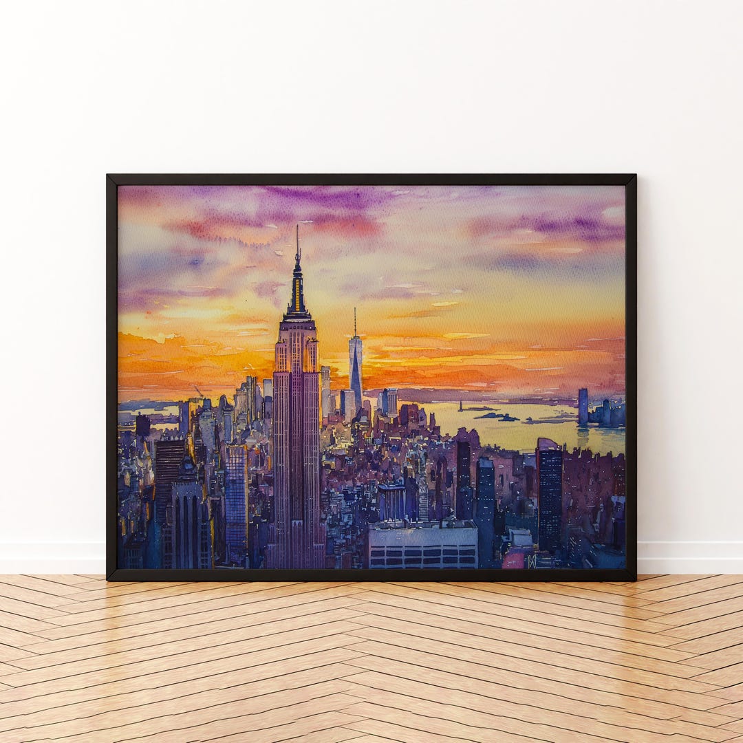 Empire State Building New York Watercolor Poster NYC Travel Print ...
