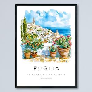 Puglia Watercolor Poster Puglia Italy Travel Print Wall Art Puglia Home Decor Puglia Gift Art Lovers Italy Art Puglia Landscape