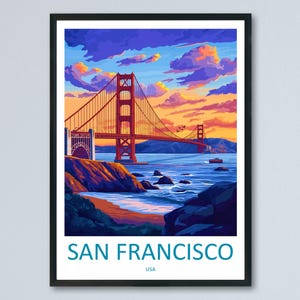 San Francisco Travel Poster California Wall Art Golden Gate Print City View Illustration Bay Area Decor San Francisco Gift Souvenir