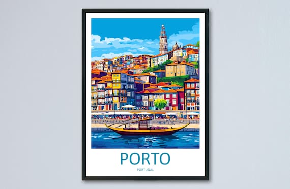 Porto Travel Poster Portugal Wall Art Riverside City Print Douro View Illustration Historic Decor Porto Gift Souvenir Scene