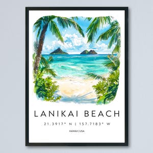 Lanikai Beach watercolor poster Wall Art Lanikai Beach Wall Hanging Home Décor Lanikai Beach Gift Art Lovers Hawaii Art Lover Gift Hawaii