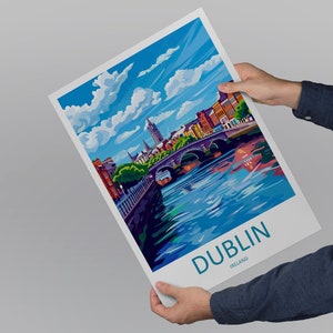 May include: A colorful illustration of Dublin, Ireland, with a bridge over a river and buildings in the background. The text "DUBLIN IRELAND" is at the bottom of the image.