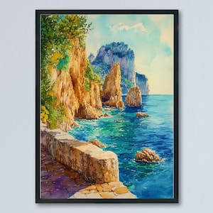 Capri Watercolor Poster Wall Art Capri Wall Hanging Home Décor Capri Gift Art Lovers Italy Art Lover Gift Italy Wall Art