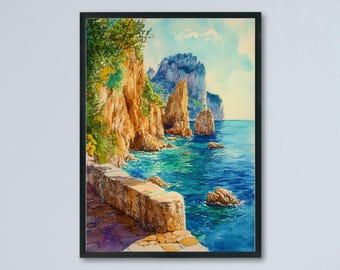 Capri Aquarell Poster Wand Kunst Capri Wandbehang Home Décor Capri Geschenk Kunstliebhaber Italien Kunstliebhaber Geschenk Italien Wandkunst