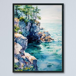 Poster acquerello della baia di Monterey, stampa di viaggio di Monterey, arte di Monterey, California, decorazioni della costa di Monterey, arte murale di Monterey