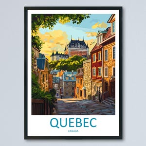 Affiche de voyage au Québec, art mural du Canada, impression de la vieille ville, illustration de la vue historique, décoration au bord de la rivière, cadeau de la ville de Québec, scène souvenir