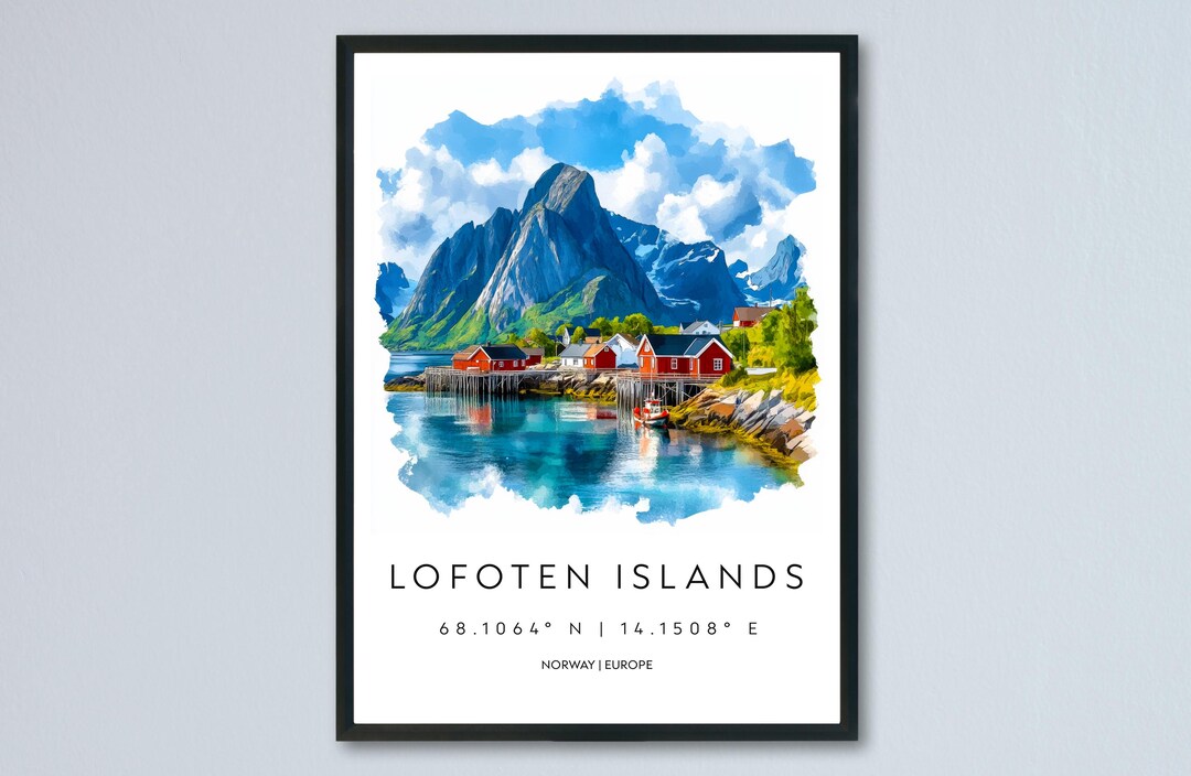Curated visual reference: Picture Idea: Lofoten Islands Watercolor Poster Wall Art Lofoten Isle Decor Home
