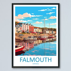 Falmouth Reise-Druck Wandkunst Falmouth Wandbehang Home Décor Falmouth Geschenk Kunstliebhaber England Kunstliebhaber Geschenk Falmouth Reiseplakat