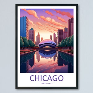 Chicago Travel Print Wall Art Chicago Wall Hanging Home Décor Chicago Gift Art Lovers Illinois Art Lover Gift Millennium Park Chicago Gift
