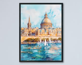 Valletta Watercolor Poster Wall Art Valletta Wall Hanging Home Décor Valletta Gift Art Lovers Malta Wall Art